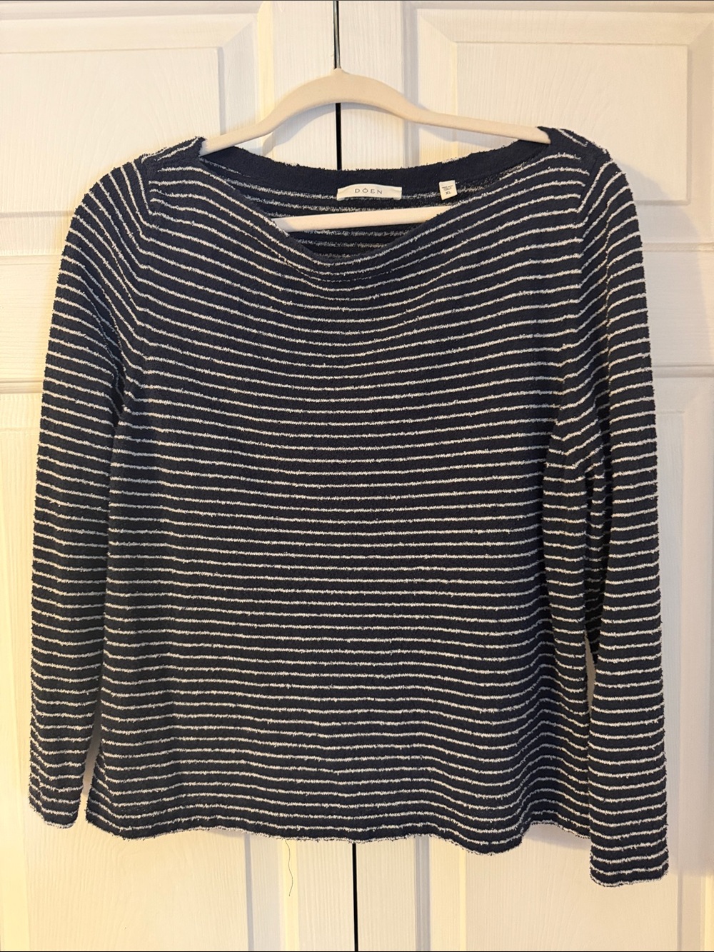 Doen Navy and White Striped Boatneck Top
